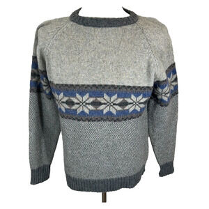 Vintage‎ McGregor Sweater Mens Large Gray Blue Fair Isle Wool Blend Long Sleeve